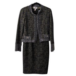 JOSEPH RIBKOFF Black Tweed DRESS & JACKET 10 Boucle Chain 2 piece set green